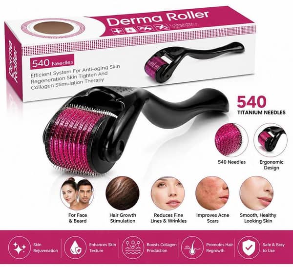 T  Derma Roller 0.5mm – Micro Needling Skin Care Roller for Face, Beard & Hair Growth | Titanium Microneedle Roller for Reducing Fine Lines, Acne Scars, Skin Rejuvenation & Smooth Healthy Looking Skin