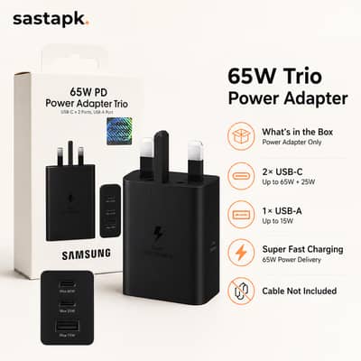 65W Trio Fast Charger 2x USB-C + USB-A 3-Pin – COD Pakistan