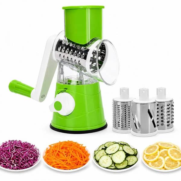 T  3 in 1 Tabletop Drum Grater Rotary Slicer Cutter – Multifunction Manual Vegetable Cutter, Cheese Grater & Nut Grinder | Rotary Food Shredder for Potato, Carrot, Cucumber, Cheese, Salad & Kitchen Food Preparation