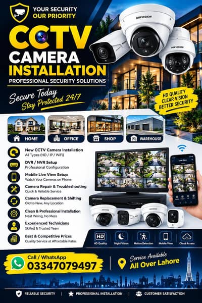 Premium cctv camera installation , complain cnew packages 24/7 service