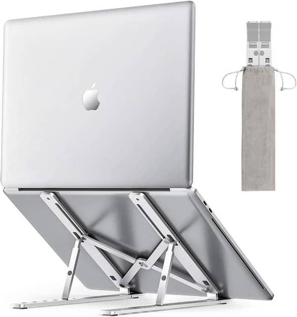 T  Adjustable Metal Laptop Stand – Foldable Portable Laptop Holder with 7-Level Height Adjustment, Anti-Slip Silicone Pads & Strong Aluminum Alloy Design | Ergonomic Laptop Riser Compatible with All Laptop Sizes for Office, Study, Gaming & Work From Home
