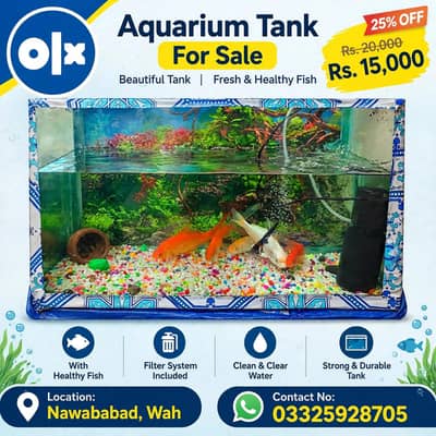 Aquarium Tank with fish and Filter - 25% Discount Offer Rs 15k Only