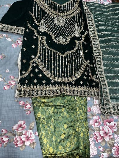 Bottle green velvet 3 piece dress