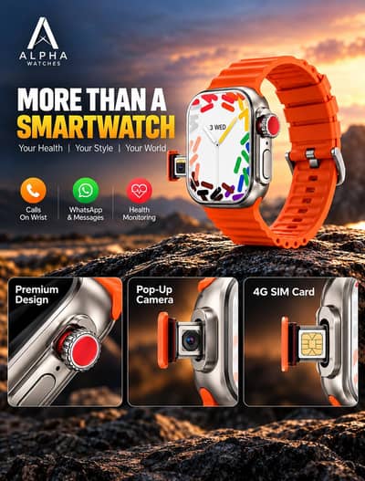 Premium 4G Smart Watch | Pop-Up Camera | GPS | WhatsApp | Sports Modes