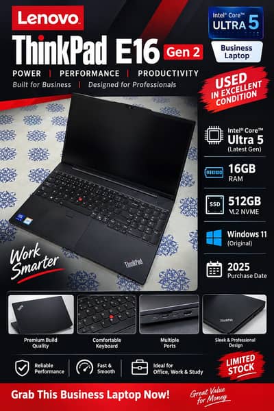 Lenovo ThinkPad E16 Gen 2 | Core Ultra 5 | 16GB RAM | 512GB NVMe SSD