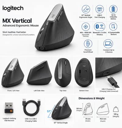 Logitech Ergonomic Wireless Rehargeable Mouse 4 Months Battery Life