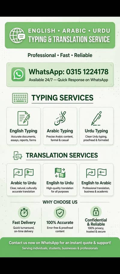 English Arabic Urdu typing & translation _Fast service