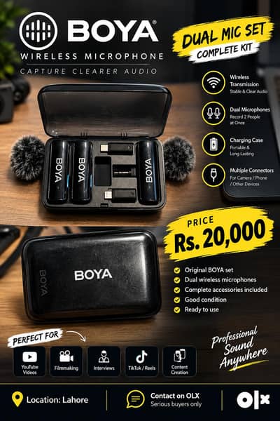 BOYA Wireless Microphone Dual Mic Set – Complete Kit – Rs. 20,000