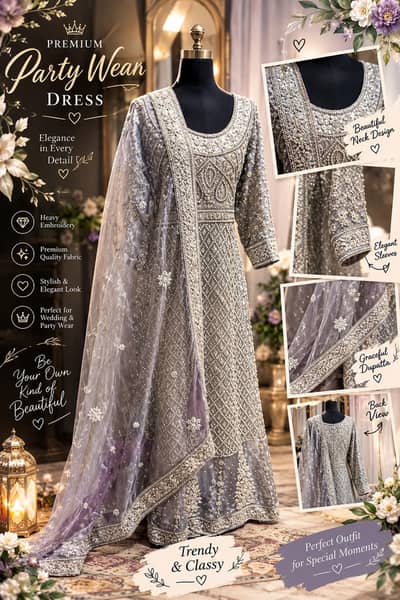 Luxury silver Gray Bridal Walima Maxi | Heavy Embroidery