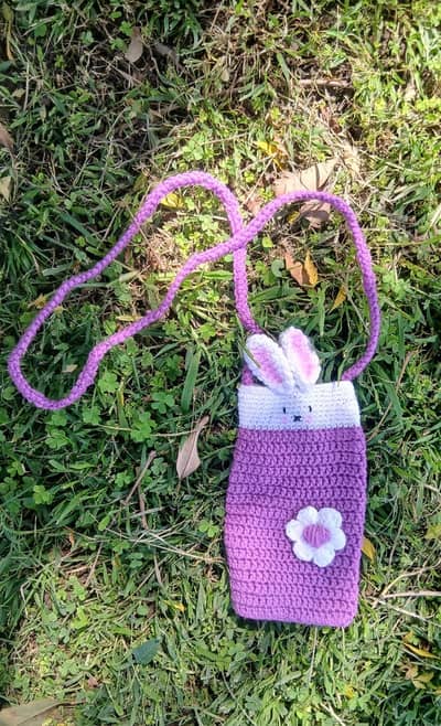 Crochet Handmade Mobile Pouch | Pink  color | Customization Available