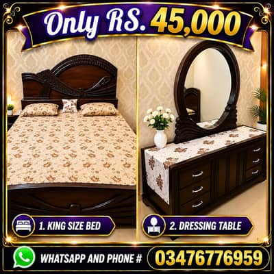King Size Wooden Bed with Dressing Table | Solid Wood | Excellent Cond
