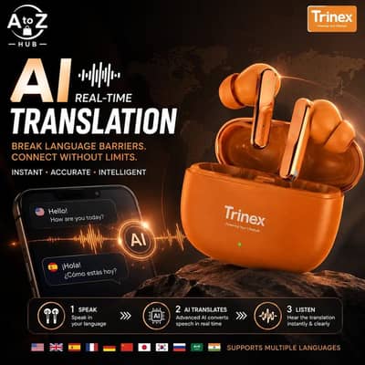 trinex powerpods max wireless earbuds with Bluetooth 5.3, AI real-time
