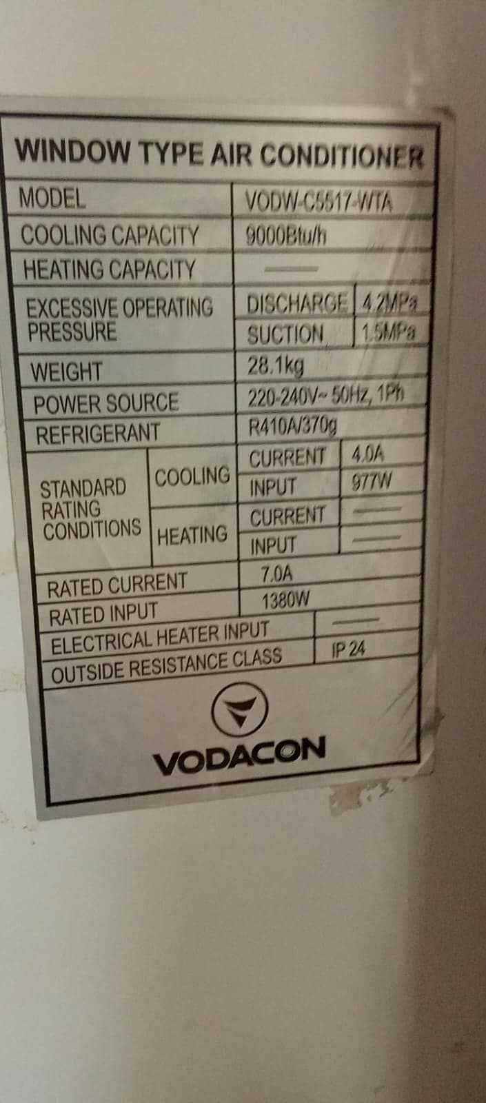 Vodacon window Ac 1