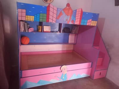 kids bunker bed with side cupboard n 4 drawers
