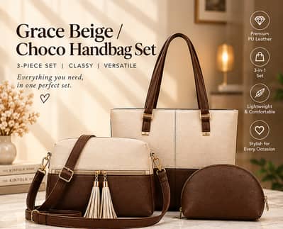 Grace Beige Choco — 3-Piece Handbag Set