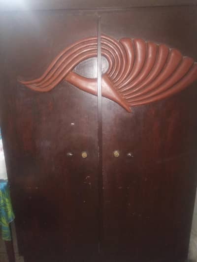 Two doors wooden almari with locker, drawer and shoe rack