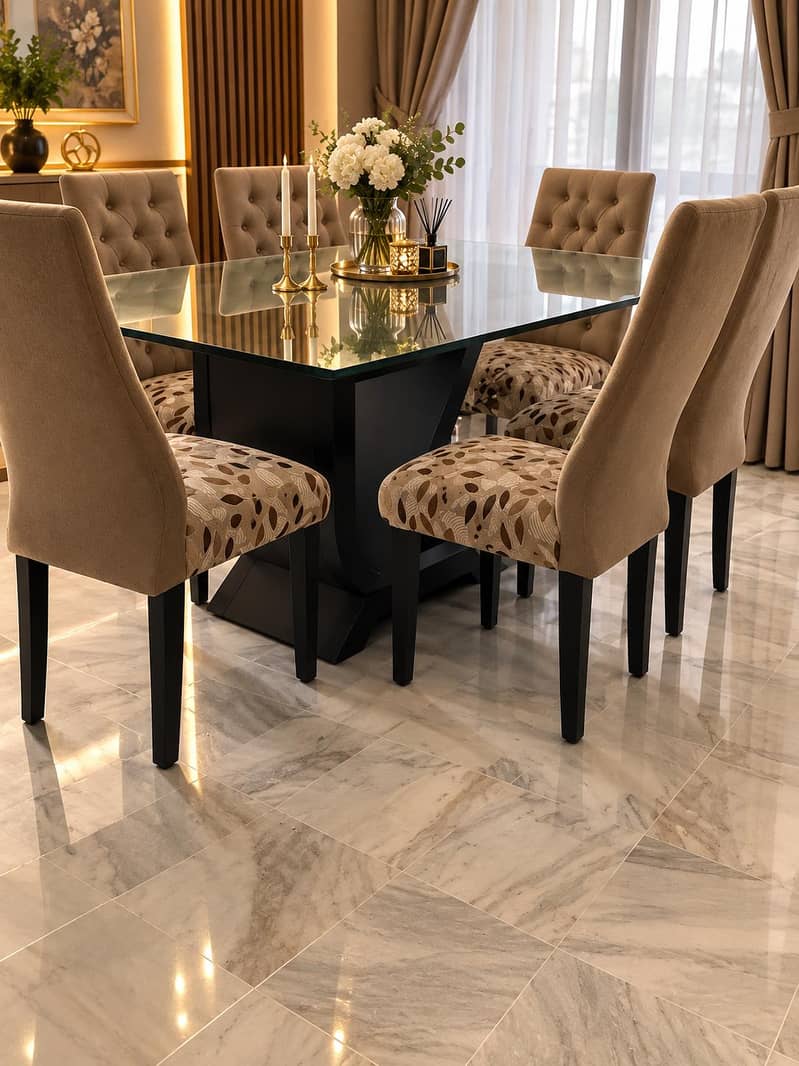 6 chairs glass top  dinning table 1