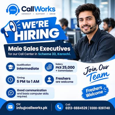 Male Sales Executive Jobs in Karachi | Call Center Jobs | Scheme 33