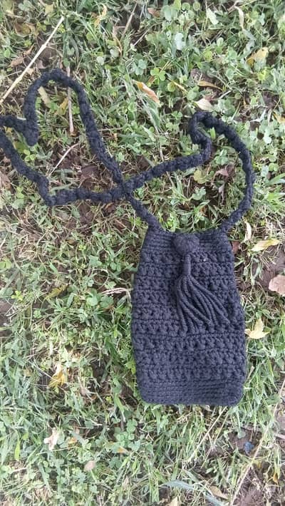 Crochet Handmade Mobile Pouch | Black color | Customization Available