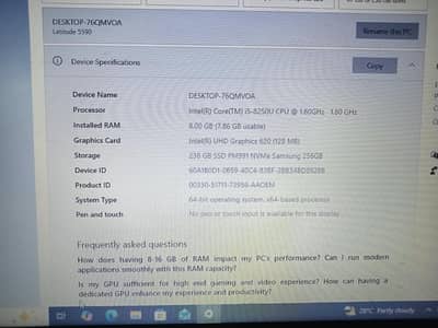 Dell laptop latitude 5590 i5 8th gen