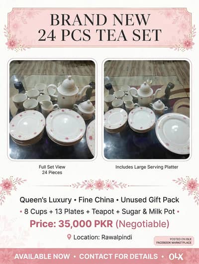 Brand New Unused 24 Pcs Queen's Luxury Tea Set - Complete Box