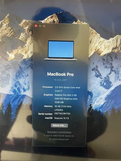 Macbook pro 2017 16 inch 16gb Ram 512 Apple SSD core i7