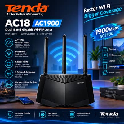 Tenda AC18 AC1900 Dual-Band Gigabit WiFi Router
