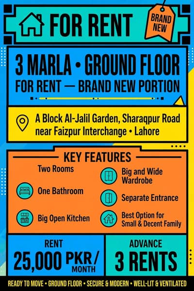 Ground Portion for Rent in Al. Jalil Garden, Sharaqpur Road Lahore