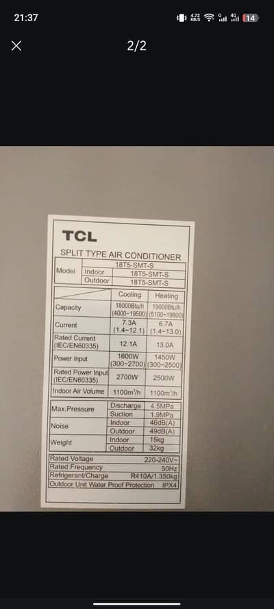 TCL T5 1.5 ton