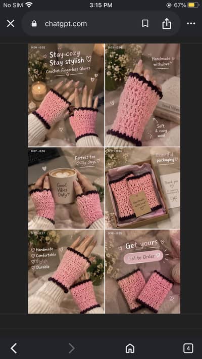 Crochet”finger less gloves