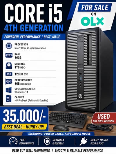 HP ProDesk Core i5 4th Gen | 16GB RAM | 128GB SSD + 1TB HDD | 1GB Gra