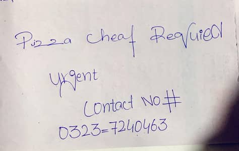 pizza cheif Requied urgentlY