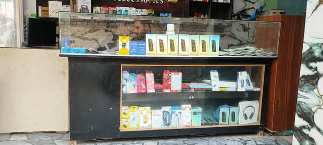 Mobile Shop 3Counters , wall Display , Wooden Door