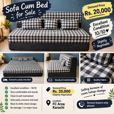 Excellent Condition Sofa Cum Bed – 10/10 – FC Area Karachi