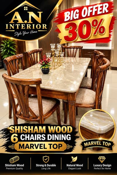 Luxury Dining Table , Smart Dining 6 Seater with Marble or PVC Top