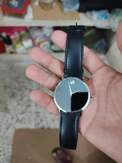 Movado museum classic men watch elegant black leather strap