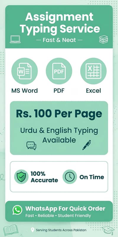 Assignment Typing Service- MS Word,Excel,PDF-Fast Service