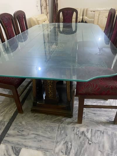 12-Seater Dining Table with 12mm Glass – Elegant & Spacious