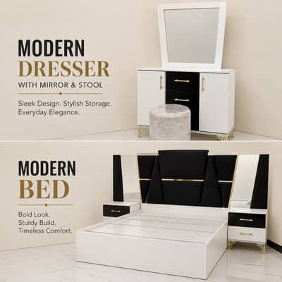 Bedroom Bed Set | Wooden Bed | Dressing Table | Almari | Complete Bed