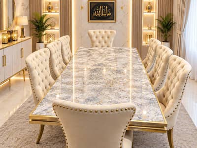 Luxury 8 Seater Dining Table Set | Marble Top | Premium Chairs