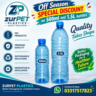 500ml & 1500ml water bottles available in bulk quantity