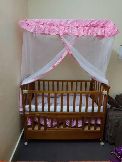 Wooden Baby Cot with Mattress