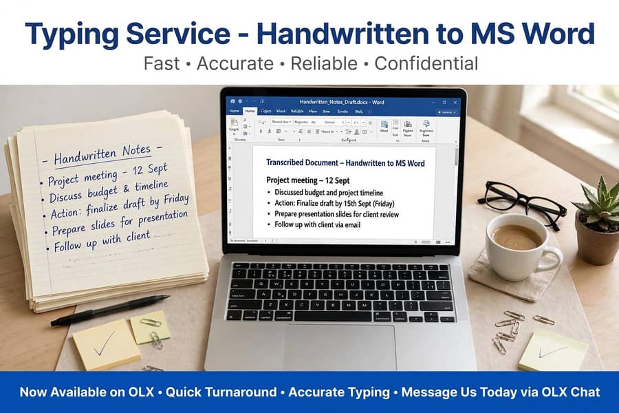 Handwriting  to MS word typing 100Rs per page 0
