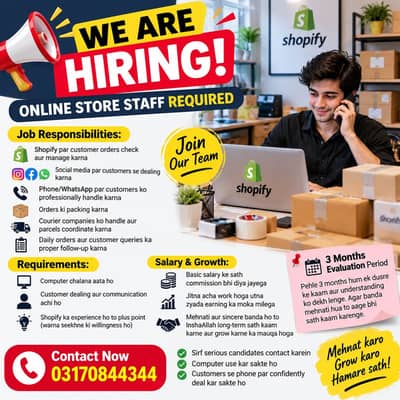 Online Store Staff Required  Shopify Customer Dealing & Packing