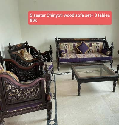 5 Seater Chinyoti sofa +3 tables