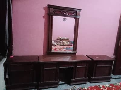wooden bed plus 2 side table and dressing table