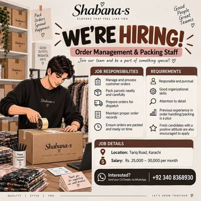 Parcels Packing Staff & E-Commerce Order Management – Tariq Road