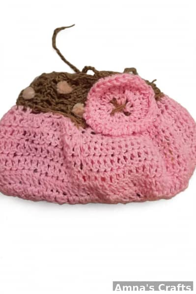 Handmade crochet Baby potli Bag- Pink & Brown With Flower-