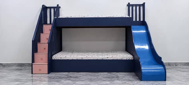 3.5 by 6.5 feet bed size bunk bed with slide avaliable