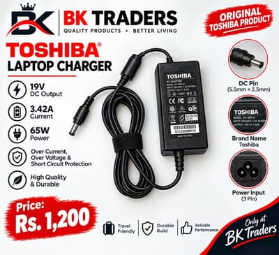 Original Toshiba Laptop Charger 19V 65W PA-1650-21 - BK Traders